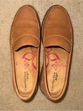 Comfortiva Tan Perforated Penny Loafers
